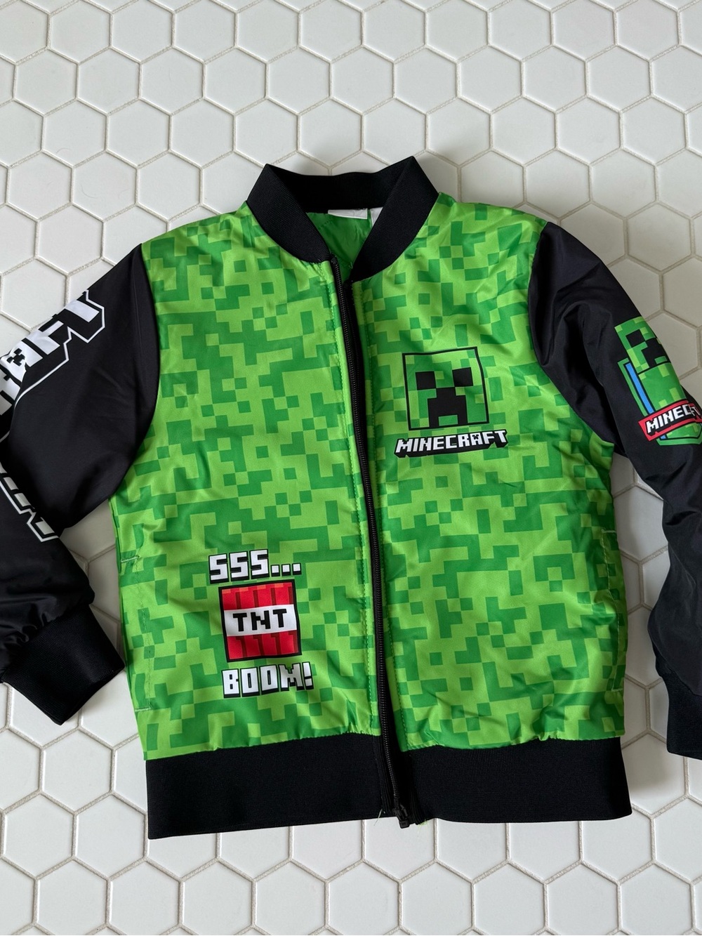 Minecraft Kids Green Pixel Bomber Jacket